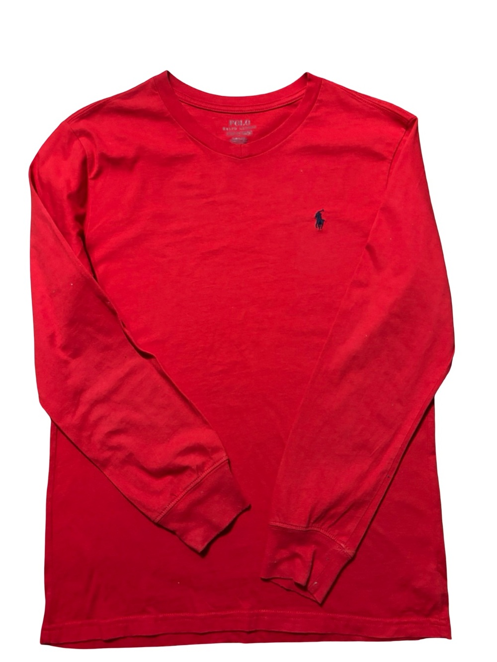 Ralph Lauren Red Long-Sleeve Crewneck Shirt with Navy Pony